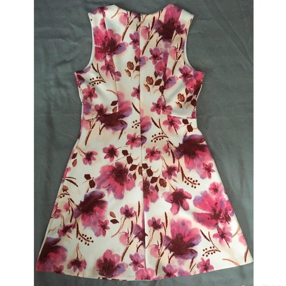 Soprano Sleeveless Watercolor Floral Neoprene Knit Fit & Flare Dress - Picture 2 of 4